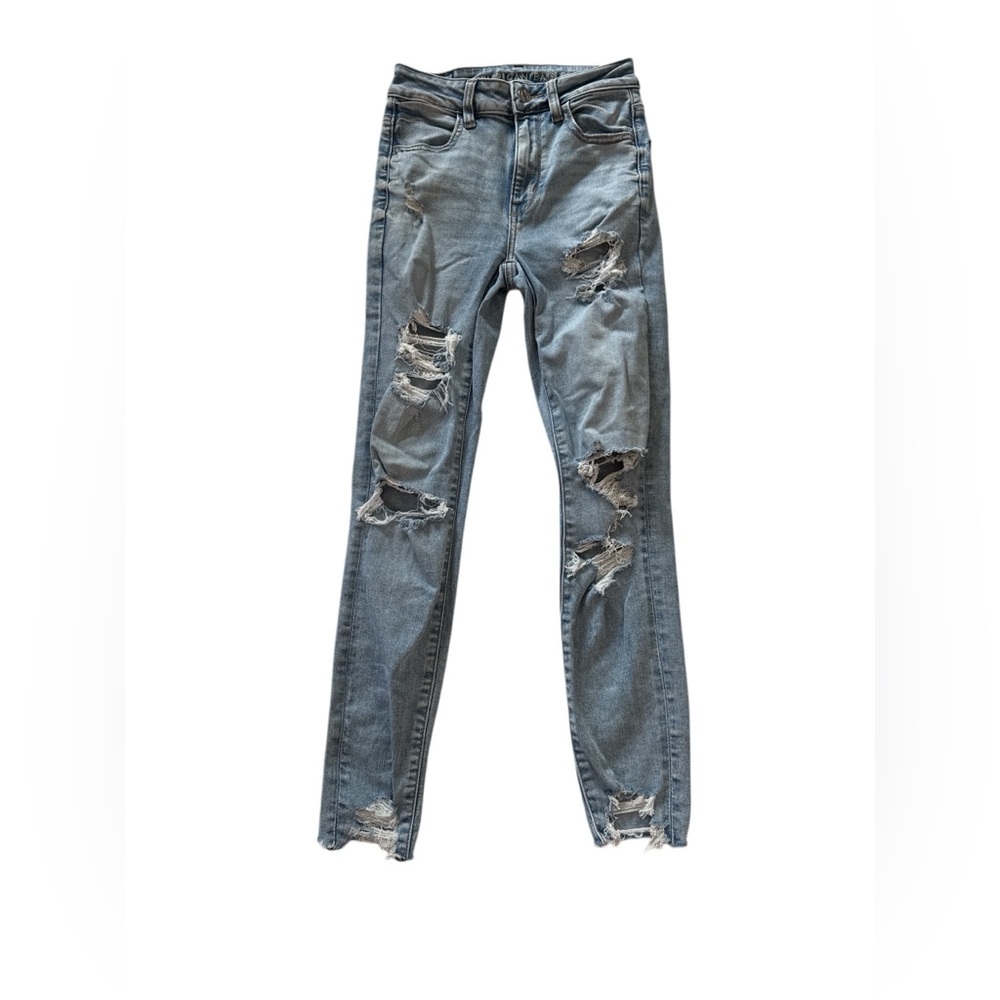 American Eagle High-Rise Distressed Light Wash Skinny Jeans Womens Size 00 Short